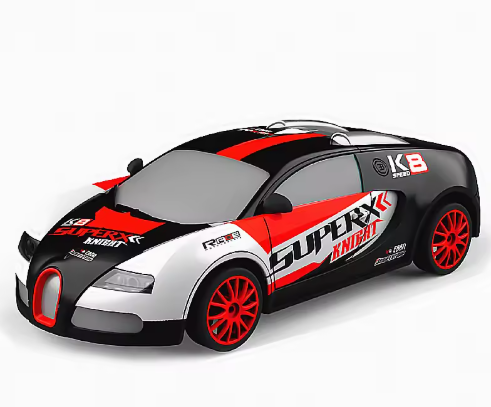 1:24 scale Black and red Bugatii RC drift car for kids with LED headlights