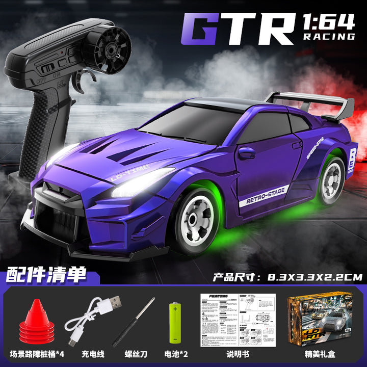 Purple Blue Skyline GTR GT-R micro drift RC car for kids – compact indoor drift car 1:64