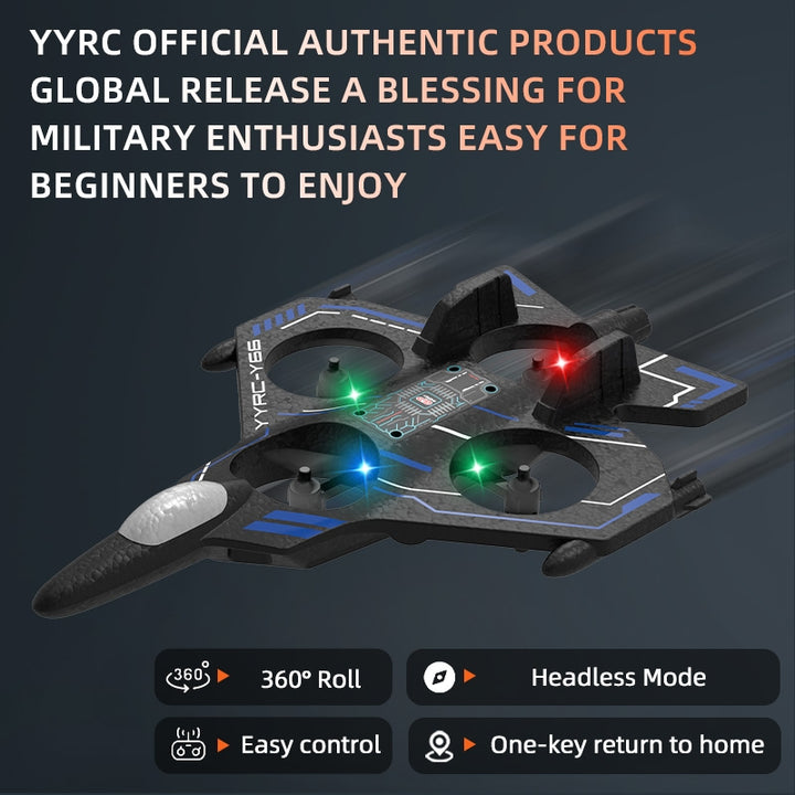 RC foam fighter jet for kids with LED lights and 4-axis control