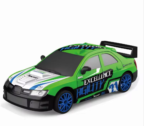 1:24 scale white and green Subaru STI RC drift car for kids with LED headlights