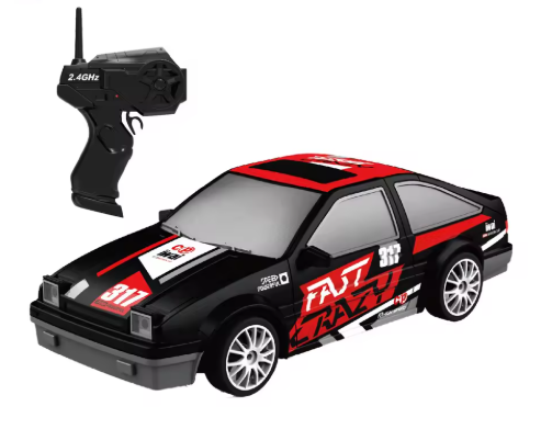 1:24 scale Black and red Toyota Trueno RC drift car for kids with LED headlights