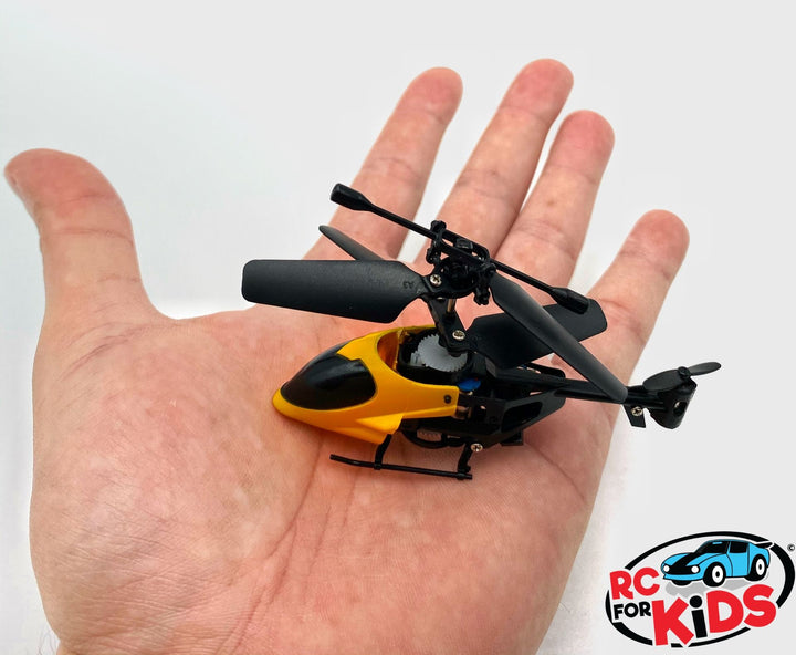 Micro RC helicopter for kids flying indoors with gyroscope stabilization